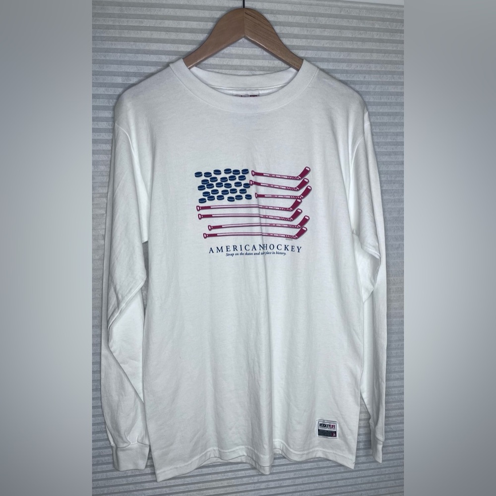 VTG 90’sThe Aussie T Company Long Sleeve T Shirt Hockey American Flag Crewneck S
